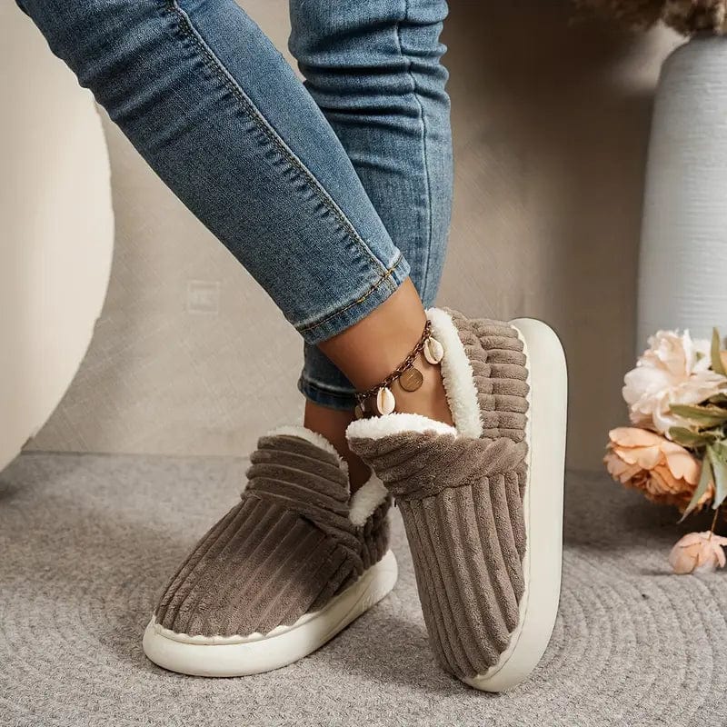 Herren Hausschuhe Cord-Slipper Sherpa-Gefüttert Rutschfeste Sohle 5