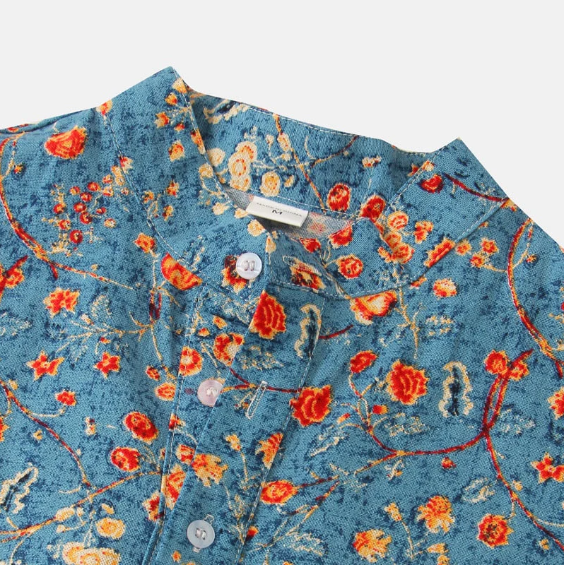 Herren Hemd Kurzarm Blumenmuster Hochwertiger Stoff Sommer Hemd 4