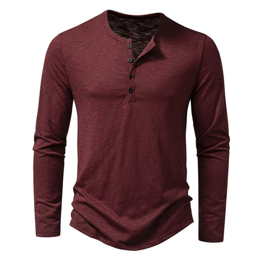 Herren Henley-Hemd Klassisch Langarm Baumwolle Bequem Eleganz 0