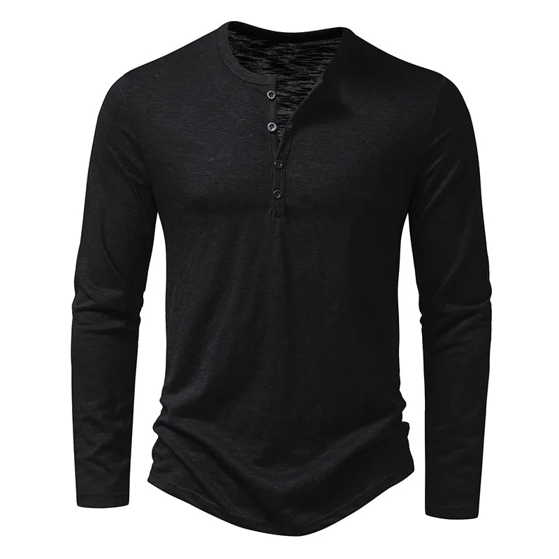 Herren Henley-Hemd Klassisch Langarm Baumwolle Bequem Eleganz 1