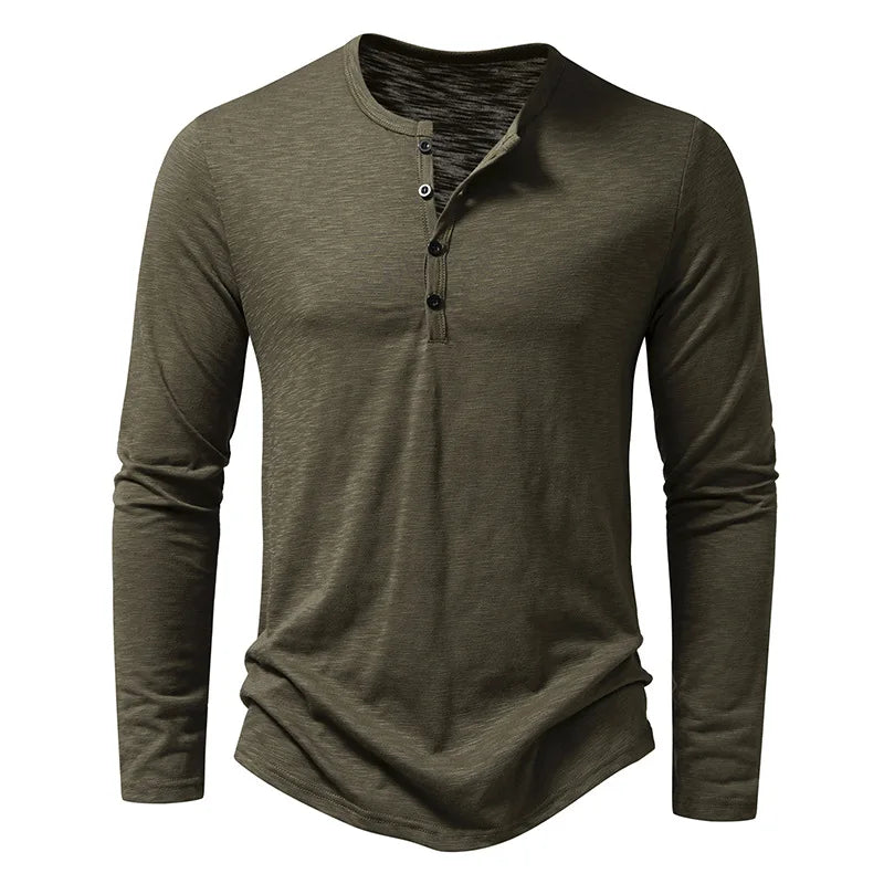 Herren Henley-Hemd Klassisch Langarm Baumwolle Bequem Eleganz 2