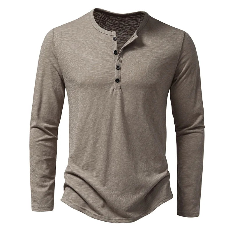 Herren Henley-Hemd Klassisch Langarm Baumwolle Bequem Eleganz 3