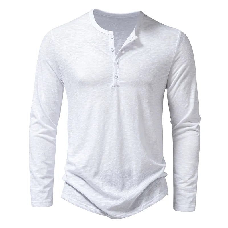 Herren Henley-Hemd Klassisch Langarm Baumwolle Bequem Eleganz 4