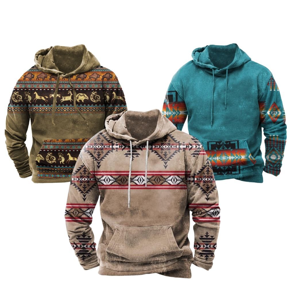 Herren Hoodie Azteken-Stil Bequemes Material Lässiger Kapuzenpullover 3