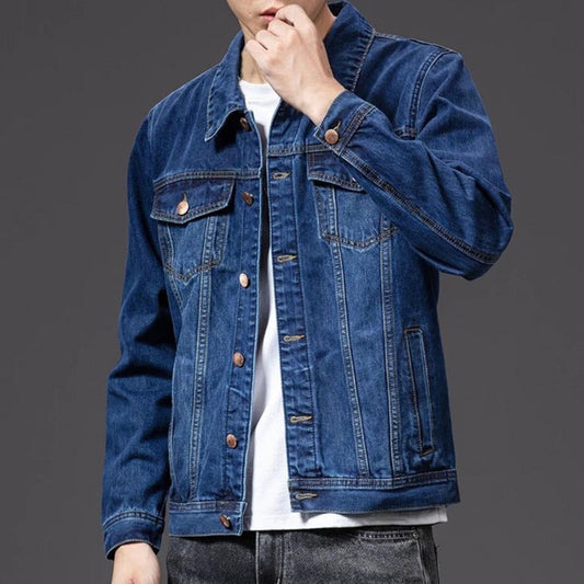 Herren Jeansjacke Klassisch Blau Mit Bronzefarbenen Knöpfen Denim Stoff 0