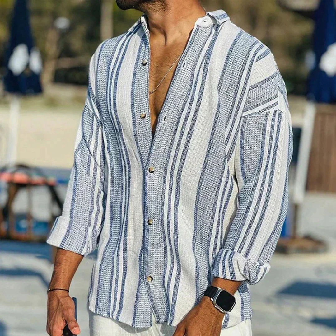 Herren Langarm Hemd Streifen Daunen Komfort Modernes Design 0