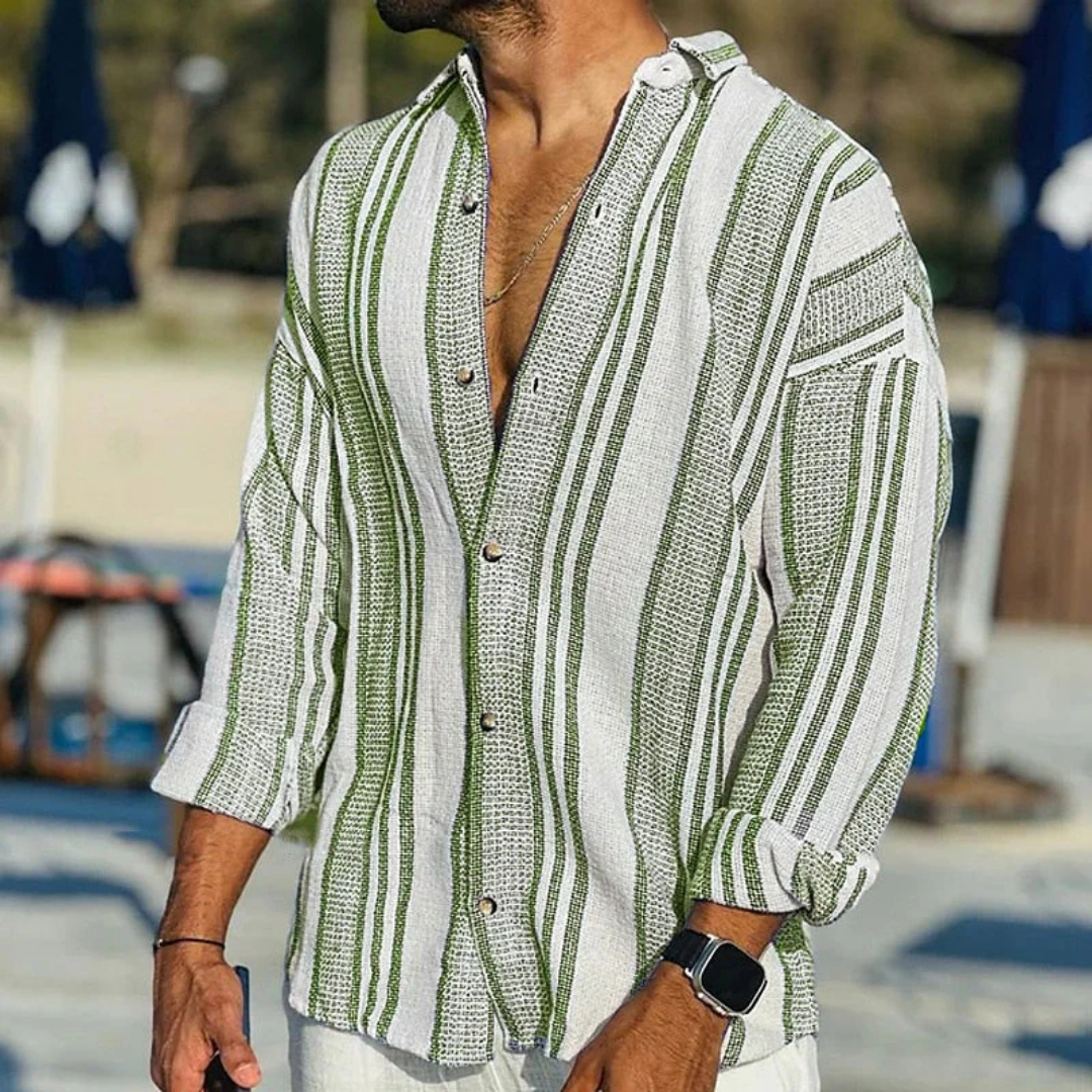 Herren Langarm Hemd Streifen Daunen Komfort Modernes Design 1