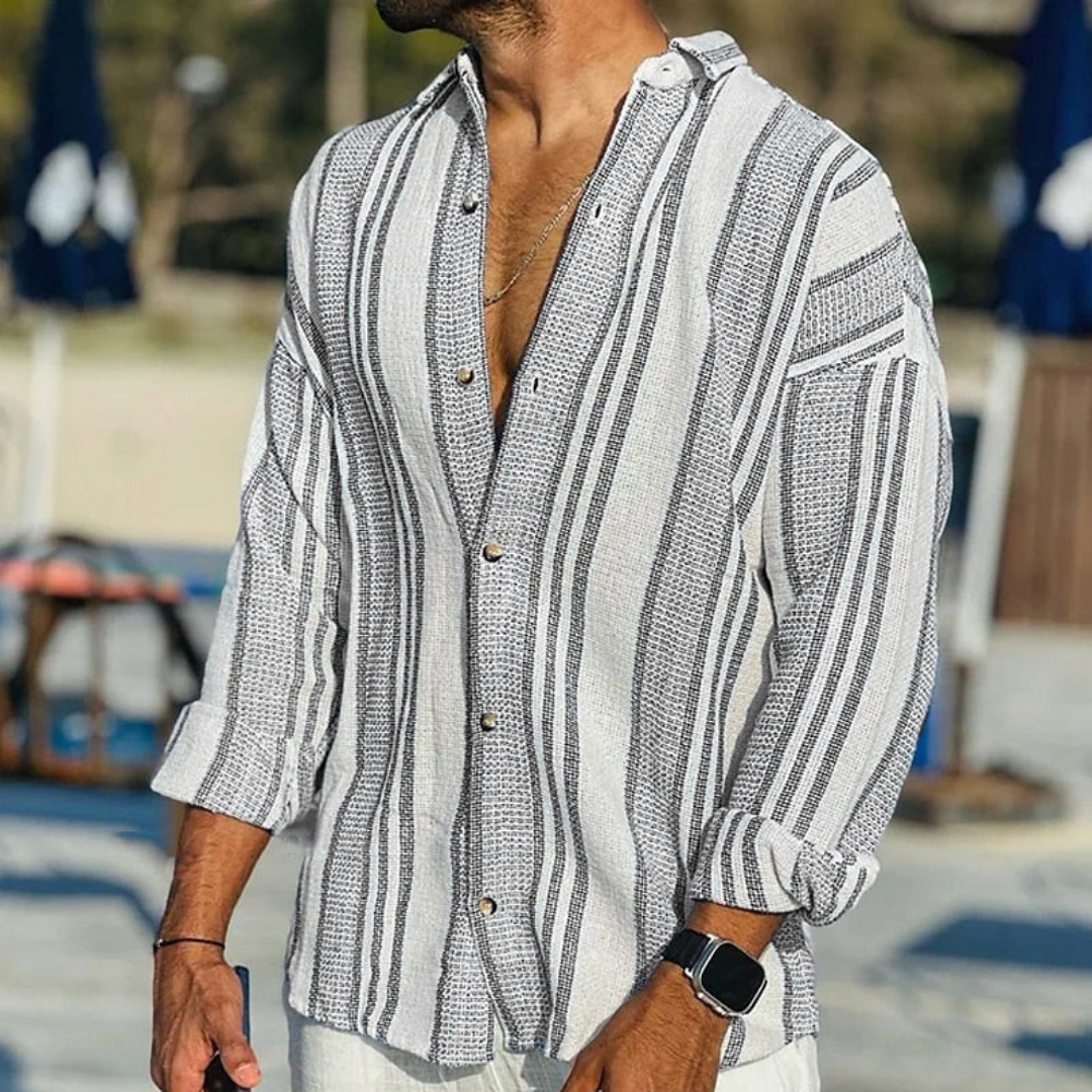 Herren Langarm Hemd Streifen Daunen Komfort Modernes Design 2