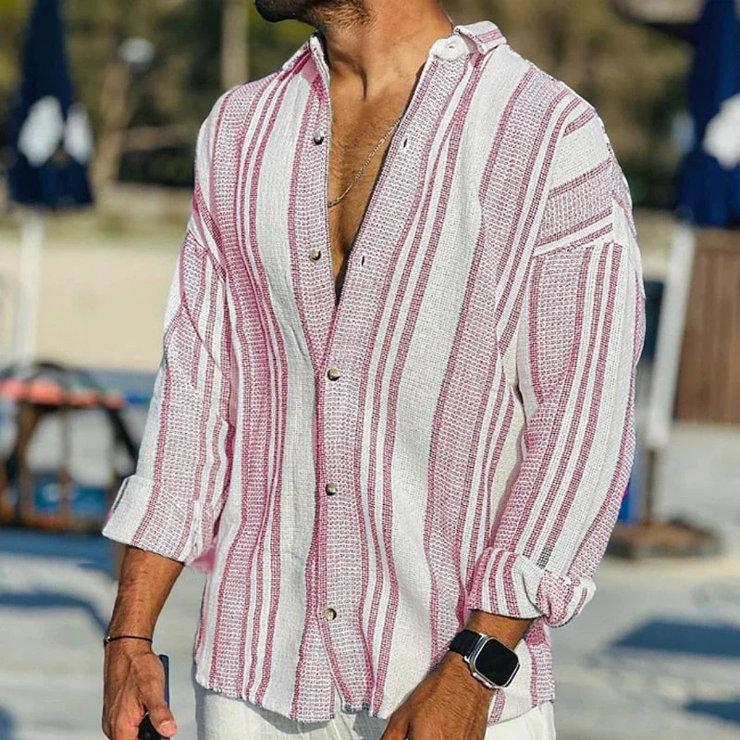 Herren Langarm Hemd Streifen Daunen Komfort Modernes Design 3