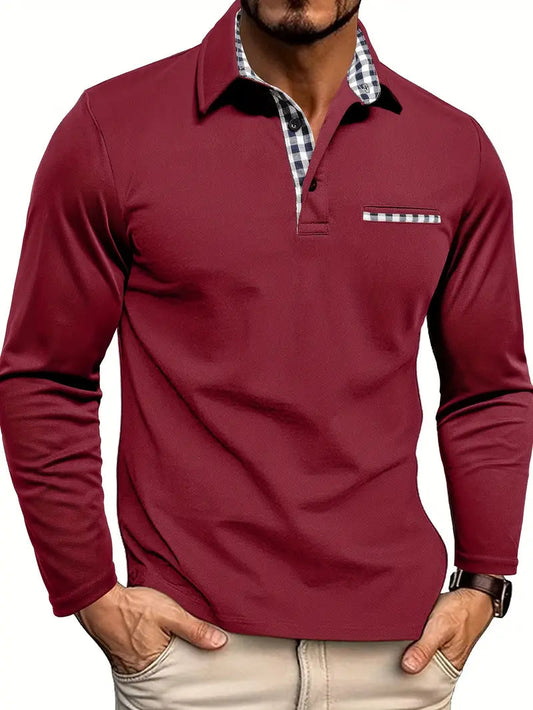 Herren Langarm Poloshirt Bequeme Passform Hochwertige Baumwolle 0