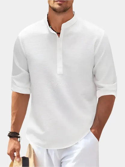 Herren Langarmshirt Henry-Kragen Hochwertiges Material Bequemes Longsleeve T-Shirt 2
