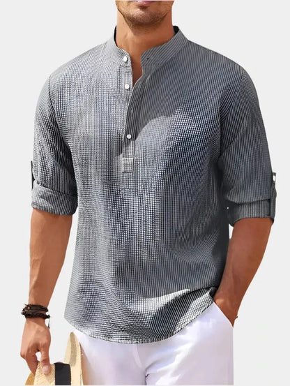 Herren Langarmshirt Henry-Kragen Hochwertiges Material Bequemes Longsleeve T-Shirt 4