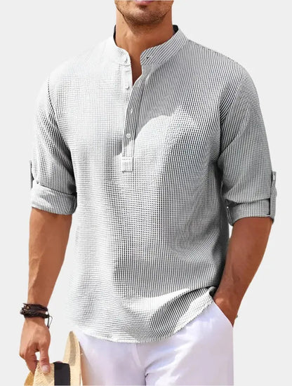 Herren Langarmshirt Henry-Kragen Hochwertiges Material Bequemes Longsleeve T-Shirt 5