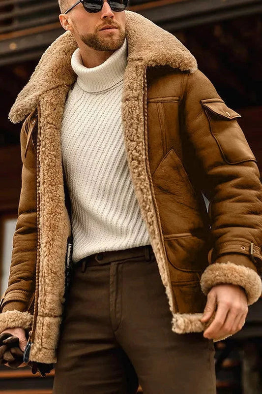 Herren Lederjacke Fliegende Stilvoll Echtes Leder Camel 0