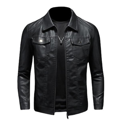 Herren Lederjacke Schwarz Klassisches Design Hochwertiges Leder Reverskragen 0