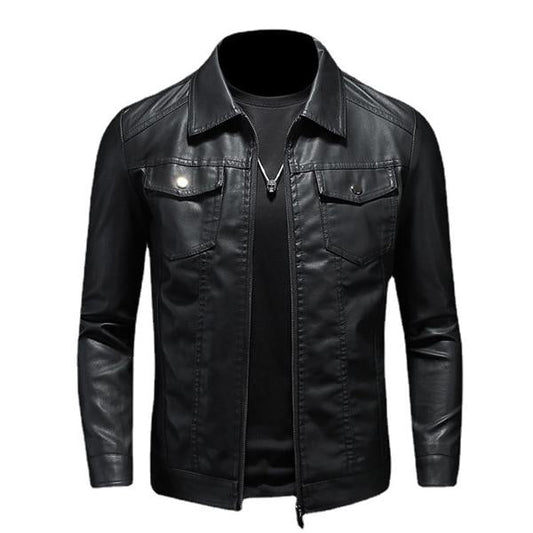 Herren Lederjacke Schwarz Klassisches Design Hochwertiges Leder Reverskragen 0