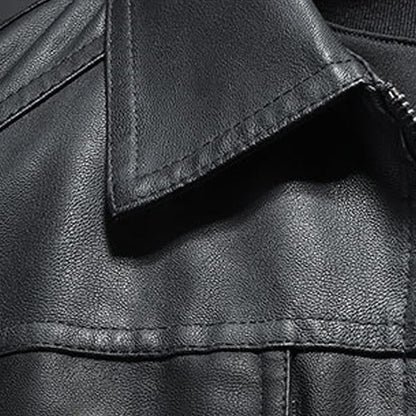 Herren Lederjacke Schwarz Klassisches Design Hochwertiges Leder Reverskragen 1