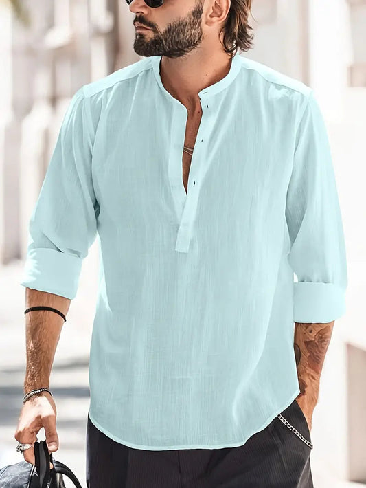 Herren Leinenhemd Langarm Klassisches Design Atmungsaktiv 100% Leinen 0
