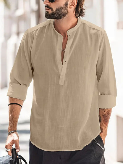 Herren Leinenhemd Langarm Klassisches Design Atmungsaktiv 100% Leinen 5