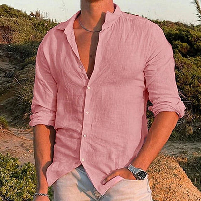 Herren Leinenhemd Lässig Atmungsaktive Baumwoll-Leinen-Mischung für Sommer 2