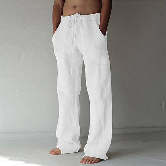 Herren Leinenhose Lässig Atmungsaktiv Sommer Freizeit Hosen 0