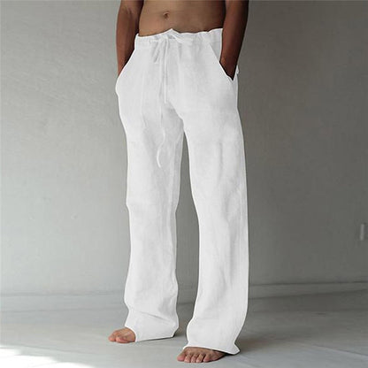 Herren Leinenhose Lässig Atmungsaktiv Sommer Freizeit Hosen 1