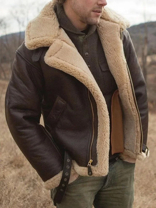Herren Pilotenjacke Echtes Schaffell Verstellbare Passform RAF-Stilkragen 0