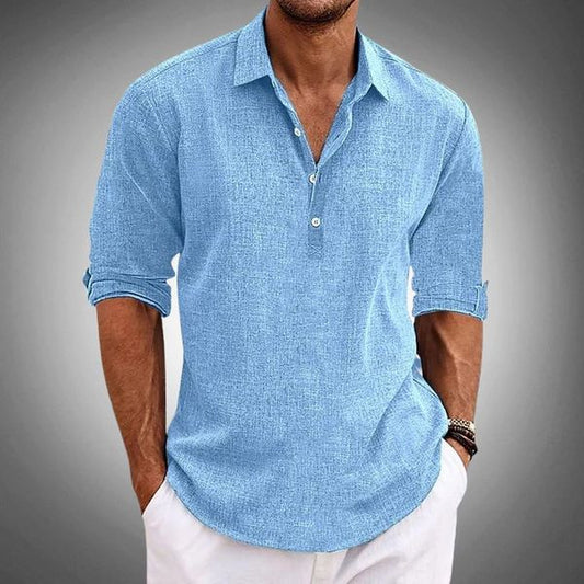 Herren Polo Shirt Atmungsaktiv 100% Leinen Stilvoll Lässig für Sommer 0
