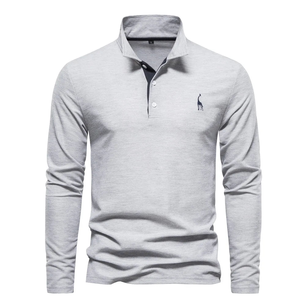 Herren Poloshirt Langarm Klassisch 100% Baumwolle Regular Fit 5