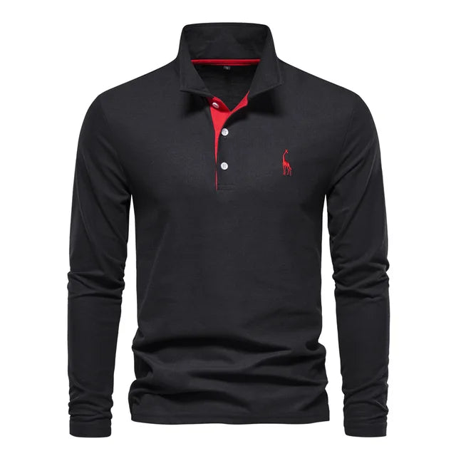 Herren Poloshirt Langarm Klassisch 100% Baumwolle Regular Fit 7