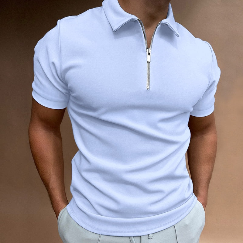 Herren Poloshirt Mit Reißverschluss Modern Tailliert Baumwolle 0