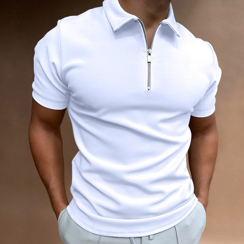 Herren Poloshirt Mit Reißverschluss Modern Tailliert Baumwolle 1