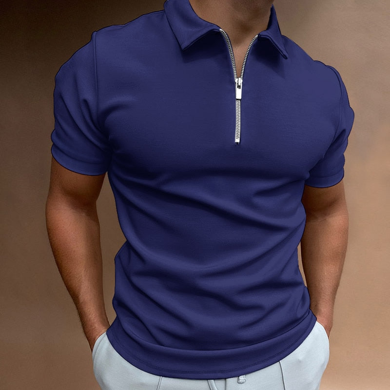 Herren Poloshirt Mit Reißverschluss Modern Tailliert Baumwolle 3