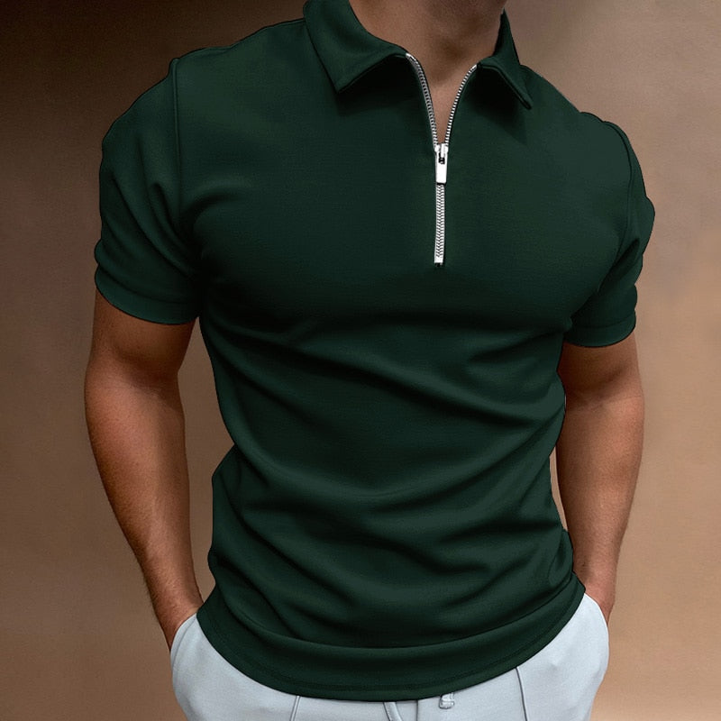 Herren Poloshirt Mit Reißverschluss Modern Tailliert Baumwolle 4