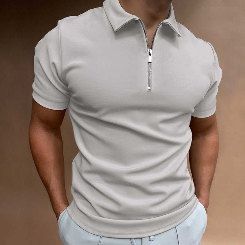 Herren Poloshirt Mit Reißverschluss Modern Tailliert Baumwolle 6
