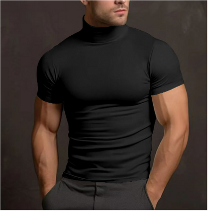 Herren Rollkragen Hemd Kurzarm Stretch Komfortabel 0