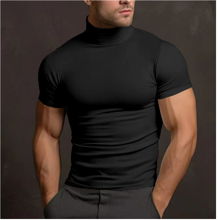Herren Rollkragen Hemd Kurzarm Stretch Komfortabel 0