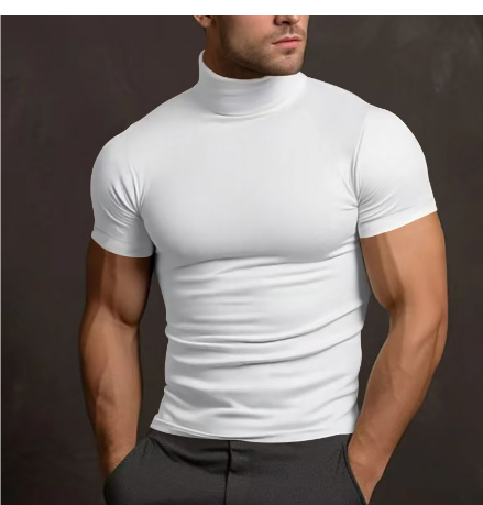 Herren Rollkragen Hemd Kurzarm Stretch Komfortabel 5