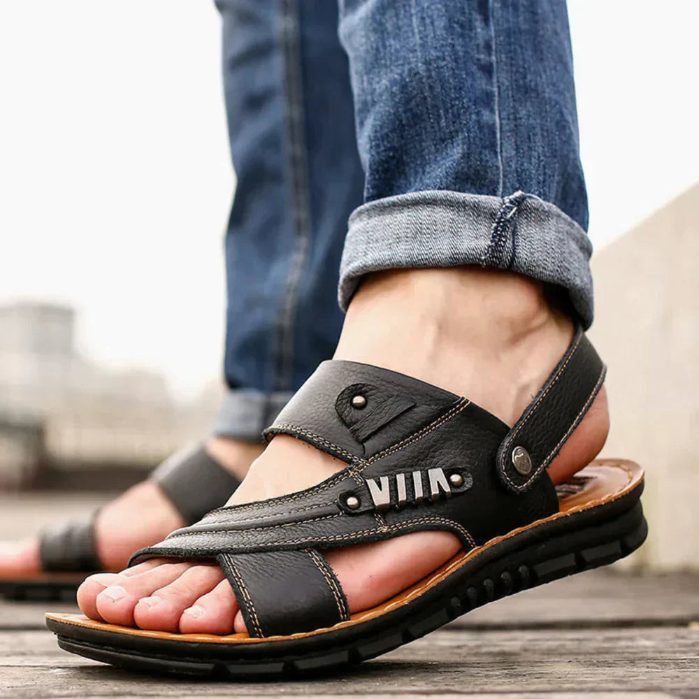 Herren Sandalen Vintage Stil Braun Hochwertiges Leder Atmungsaktiv Ergonomische Sohle 0