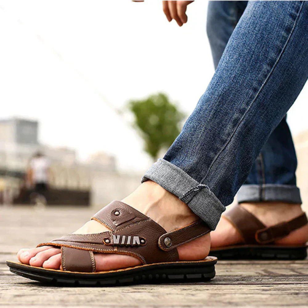 Herren Sandalen Vintage Stil Braun Hochwertiges Leder Atmungsaktiv Ergonomische Sohle 1