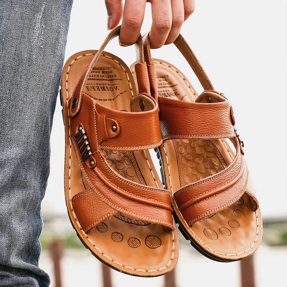 Herren Sandalen Vintage Stil Braun Hochwertiges Leder Atmungsaktiv Ergonomische Sohle 2