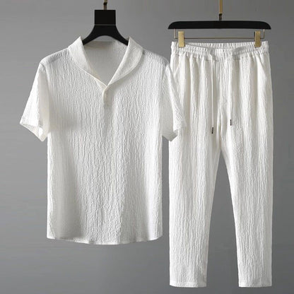 Herren Set Kurzarmhemd und Shorts Atmungsaktiv Leicht Sommer Outfit 0