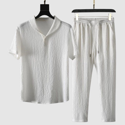 Herren Set Kurzarmhemd und Shorts Atmungsaktiv Leicht Sommer Outfit 1