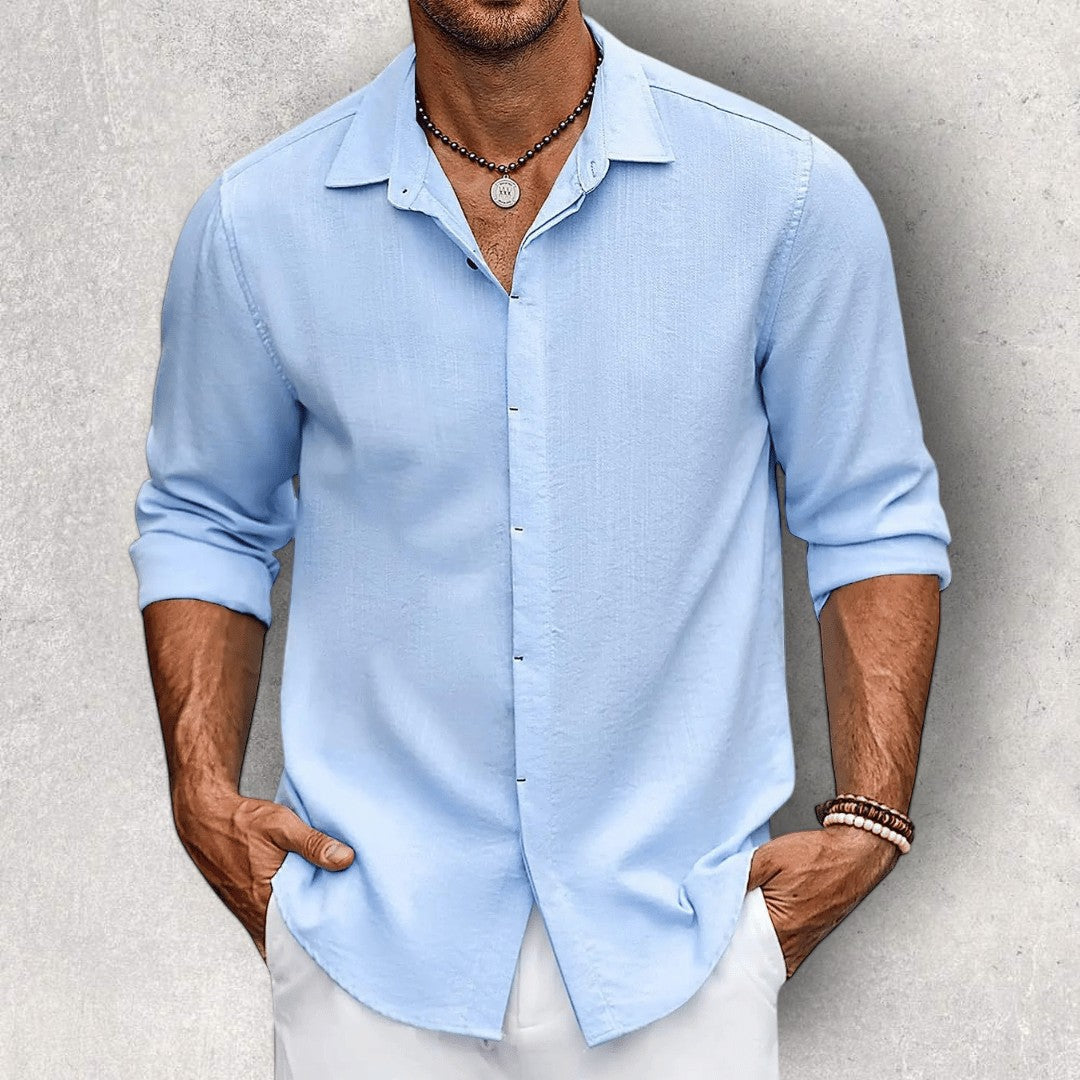Herren Slim Fit Hemd Langarm Atmungsaktive Baumwollmischung 0
