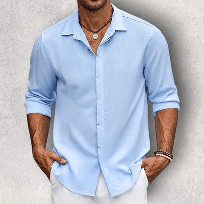 Herren Slim Fit Hemd Langarm Atmungsaktive Baumwollmischung 0