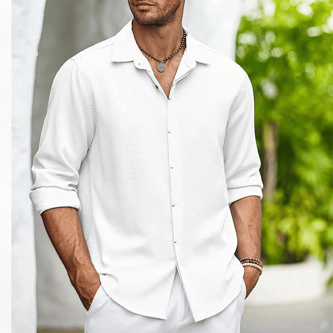 Herren Slim Fit Hemd Langarm Atmungsaktive Baumwollmischung 3