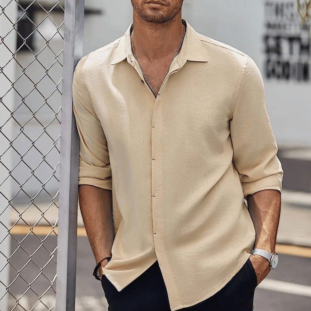 Herren Slim Fit Hemd Langarm Atmungsaktive Baumwollmischung 5