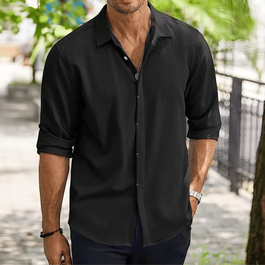 Herren Slim Fit Hemd Langarm Atmungsaktive Baumwollmischung 7