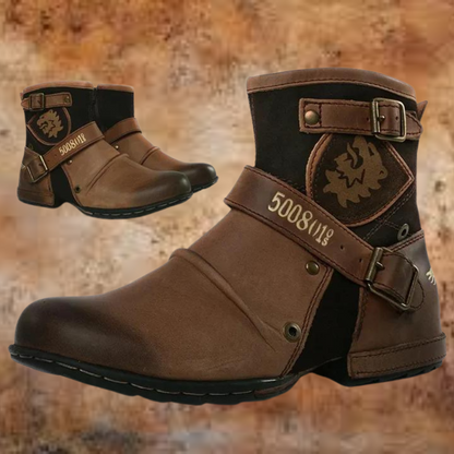 Herren Stiefel Braun Vintage Veganes Leder Handgefertigt Rutschfeste Sohle 0