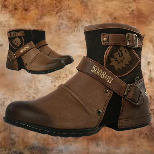 Herren Stiefel Braun Vintage Veganes Leder Handgefertigt Rutschfeste Sohle 0